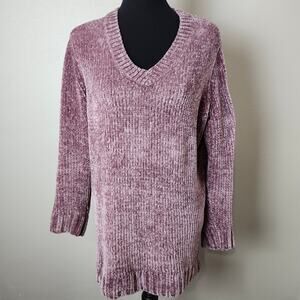 Orvis Women's Chenille Pullover V-Neck Sweater Mauve/Purple Large Cozy Soft